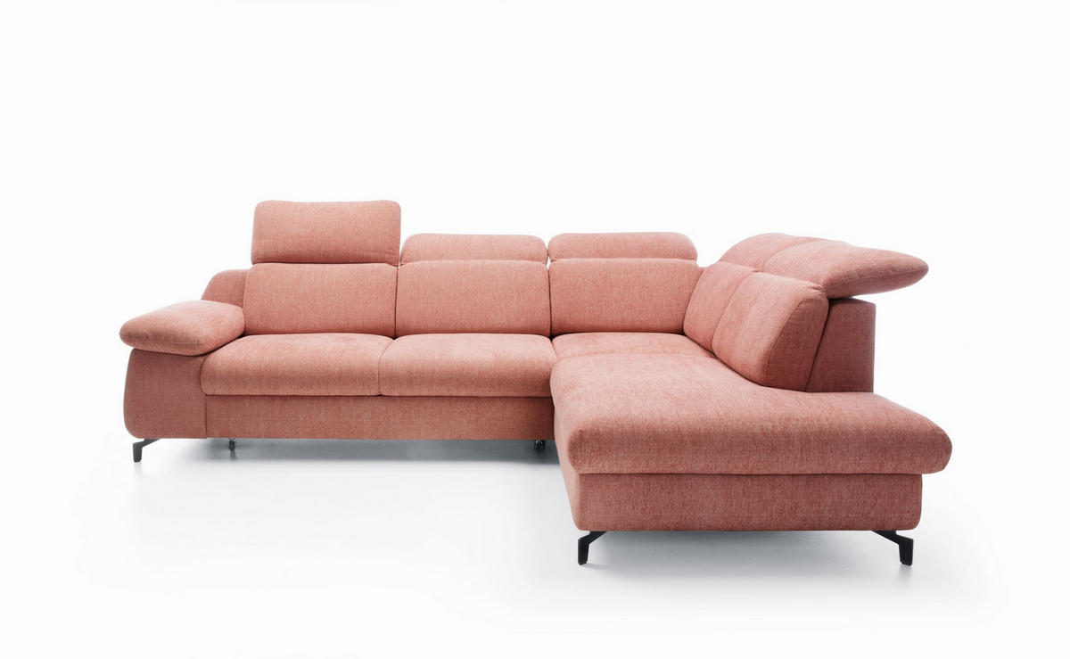 ECKSOFA BORA Rosa Velours-Stoff mit Schlaffunktion - Rosa, Holz (288/223cm) - MASSENO