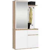 GARDEROBE Entro mit Spiegel, Sonoma Eiche/Weiß, 95x183x35 cm - Weiß/Sonoma Eiche, Holzwerkstoff (95/183/35cm) - Akord