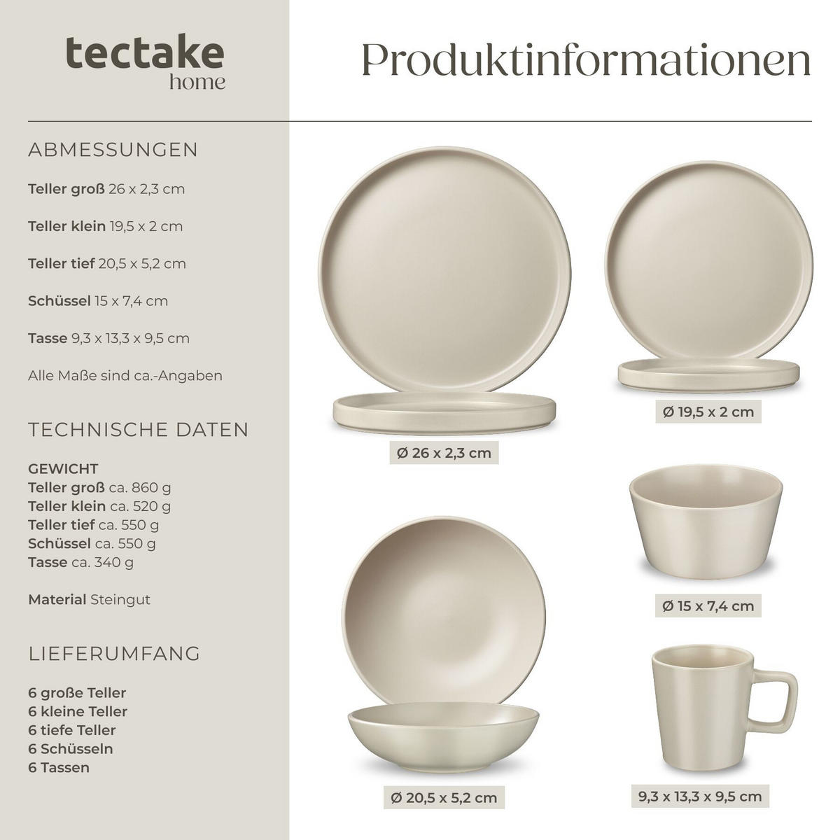 KÜCHENSTARTERSET Una/Varese, inklusive 5 Küchenwerkzeugen, schwarz/taupe - Taupe/Schwarz, Keramik (26/4.8/45.5cm) - tectake