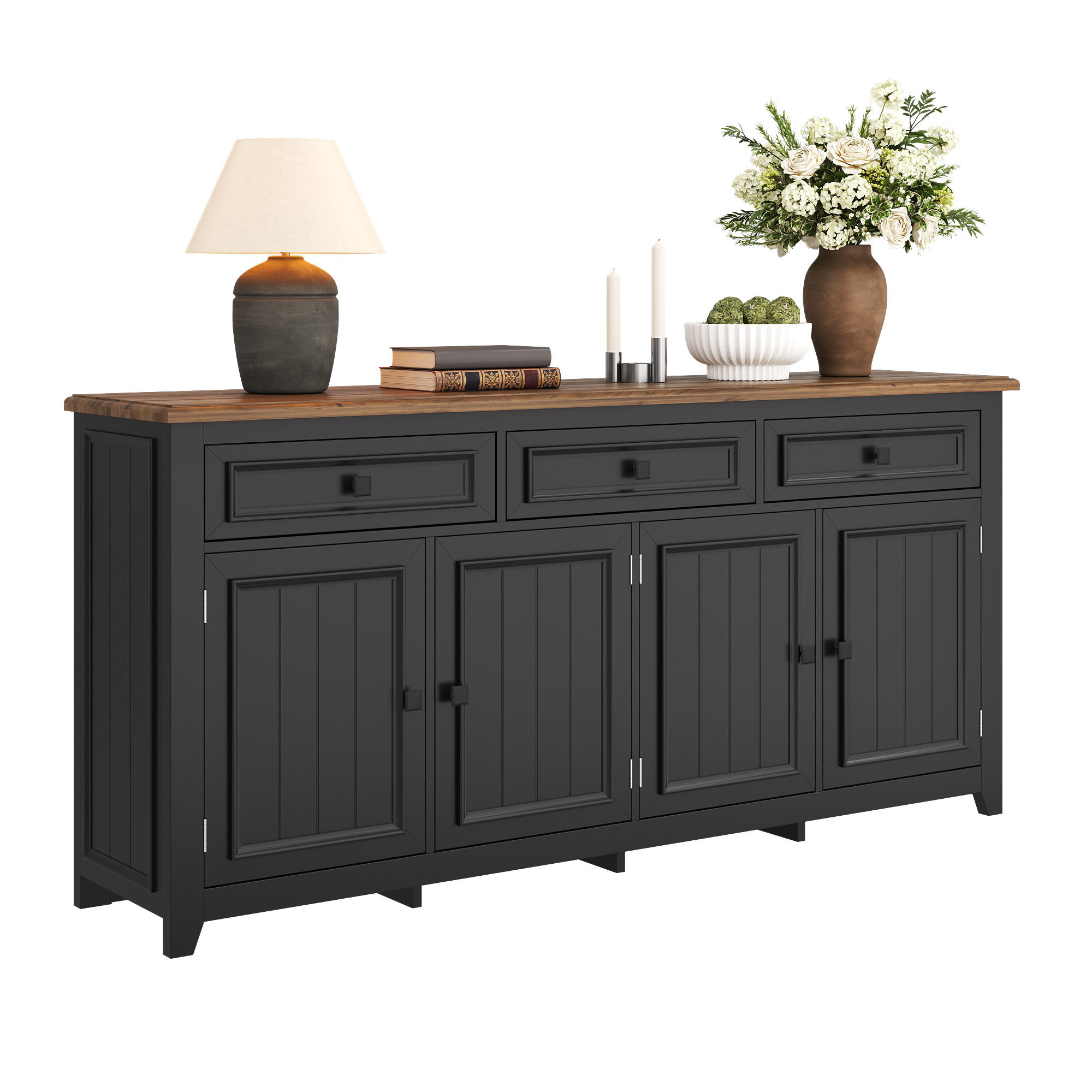 SIDEBOARD 160cm modern Anrichte Buffet Stauraum Wohnzimmer - Schwarz, Holzwerkstoff (35/76/160cm) - FLIEKS