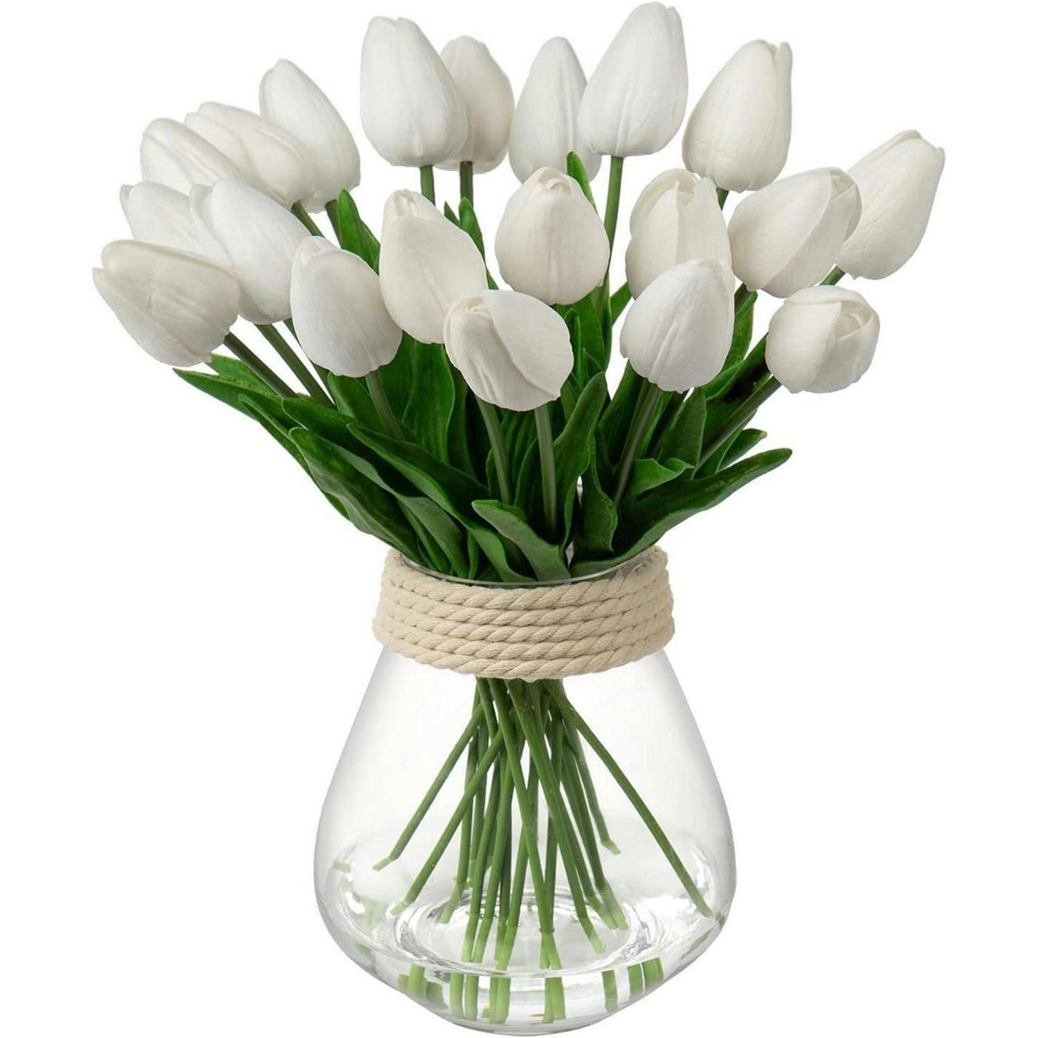 KÜNSTLICHE Tulpen 20 Stück Set Weiß 34 cm - Weiß, Kunststoff (34cm)