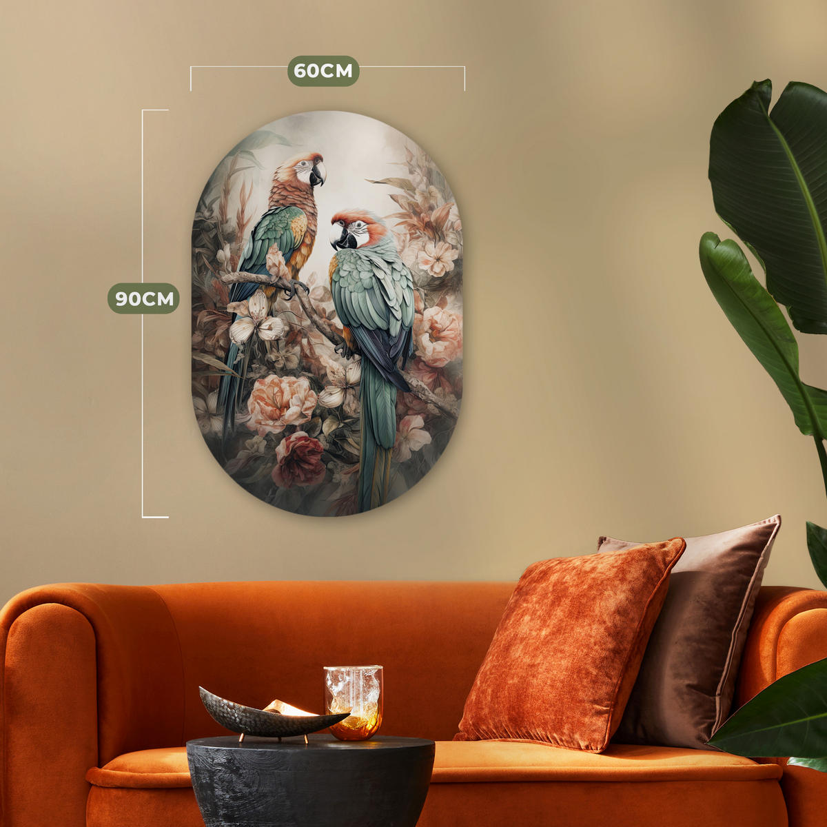 WANDBILD Papageien - Vögel - Natur - Blumen 60x90 cm - Baltimorefarben, Kunststoff (60/90cm) - MuchoWow
