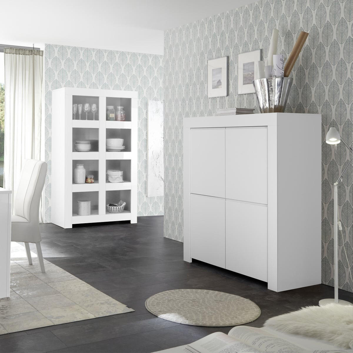 HIGHBOARD mit 4 Türen H140 cm - Firenze - Weiß, Holzwerkstoff (110/140/42cm) - Calicosy