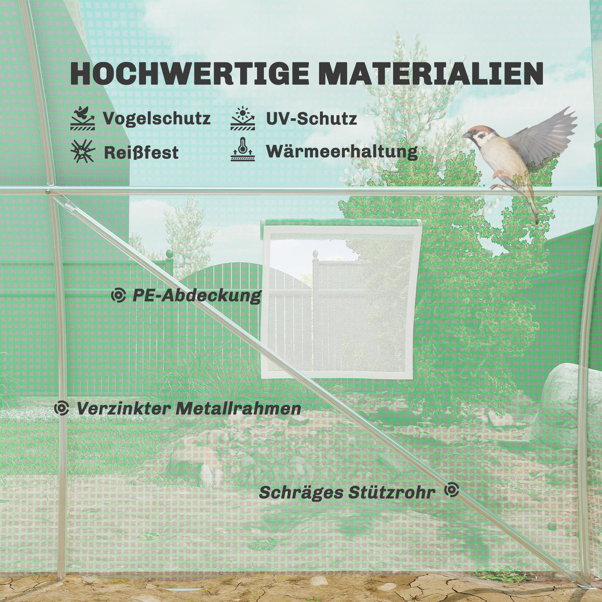 FOLIOVÝ SKLENÍK, zelený, pozinkovaná ocel, PE plast - zelená barva, plast (300/200/600cm) - Outsunny