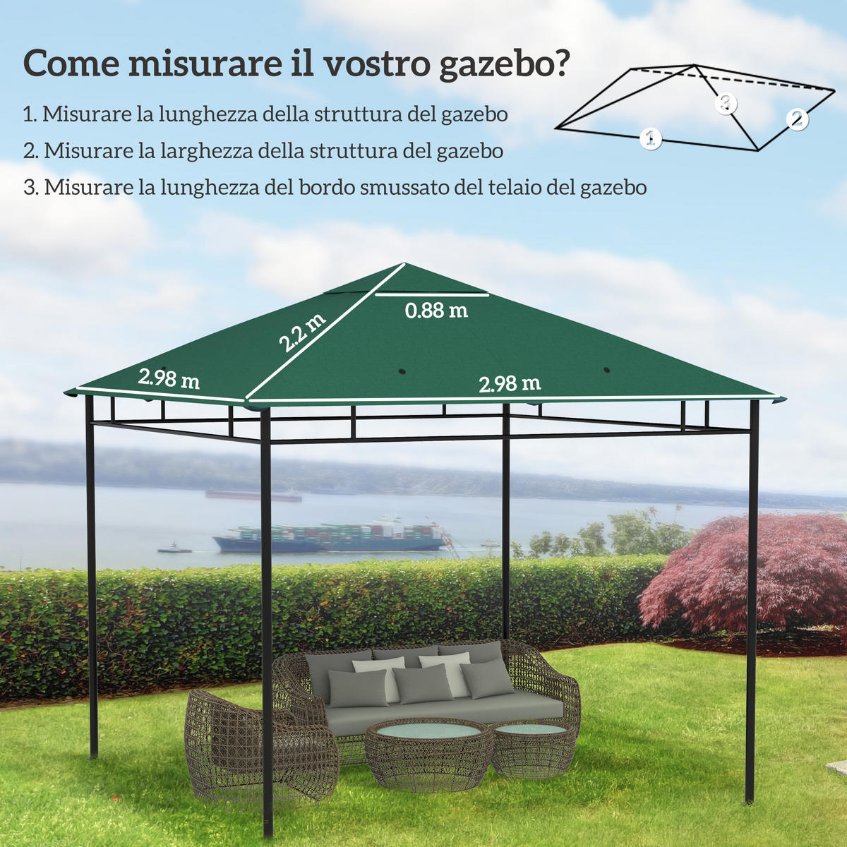 ERSATZDACH, 3x3 m für Gartenpavillon, Polyester, grün - Multicolor, Kunststoff (298/298cm) - FORIOUS