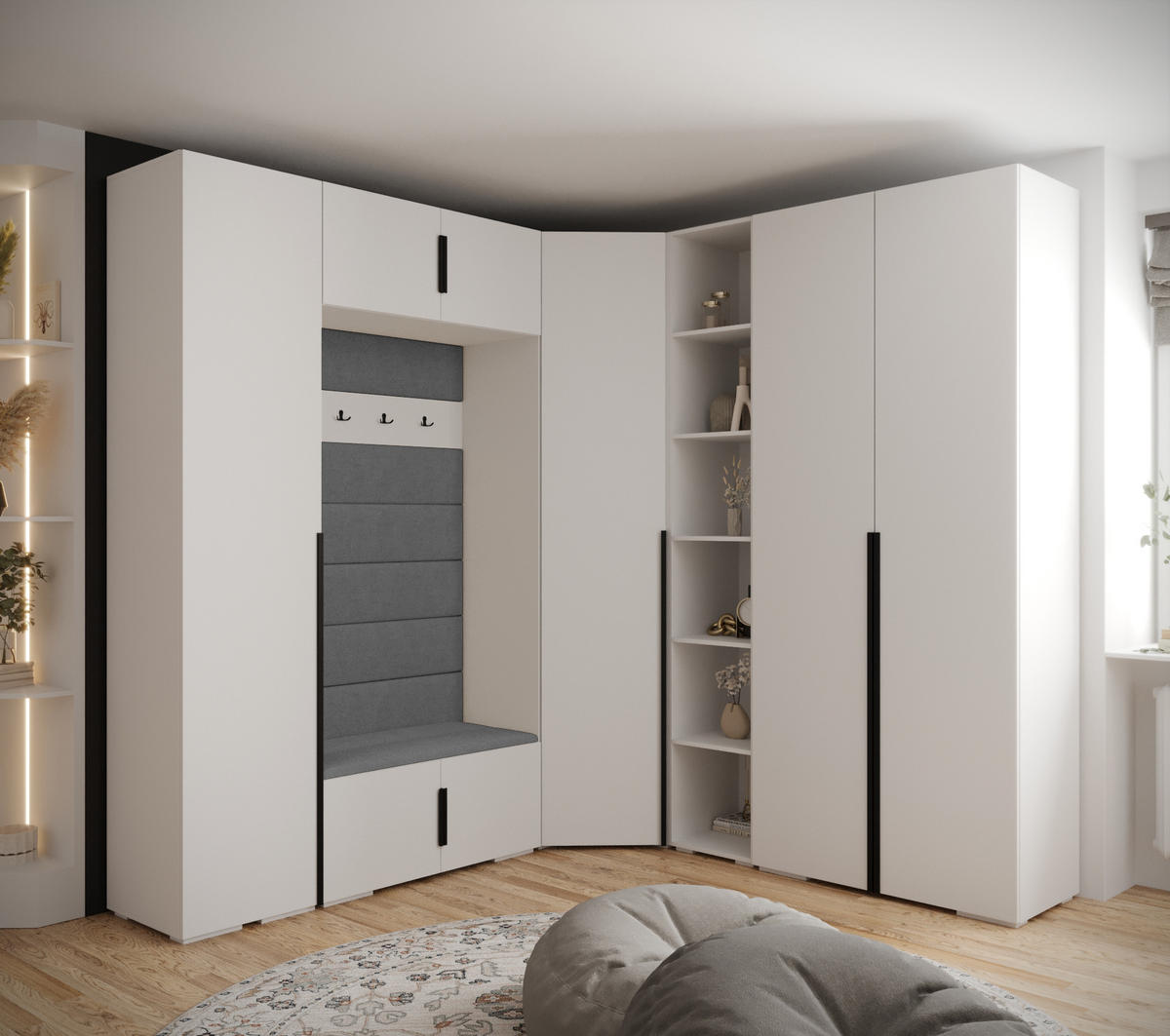 GARDEROBEN-SET 236,7/231,7/47 - Schwarz/Weiß, Holz/Kunststoff (181.7/236.7/47cm) - Abiks Möbel