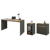 SCHREIBTISCHKOMBINATION 3-teilig grau matt, Eiche Wotan 143 cm, Büromöbel Set mit Aktenregal und Kommode - Eiche Wotan/Schwarz, Holzwerkstoff/Kunststoff (140/143/76cm) - Furn.Design