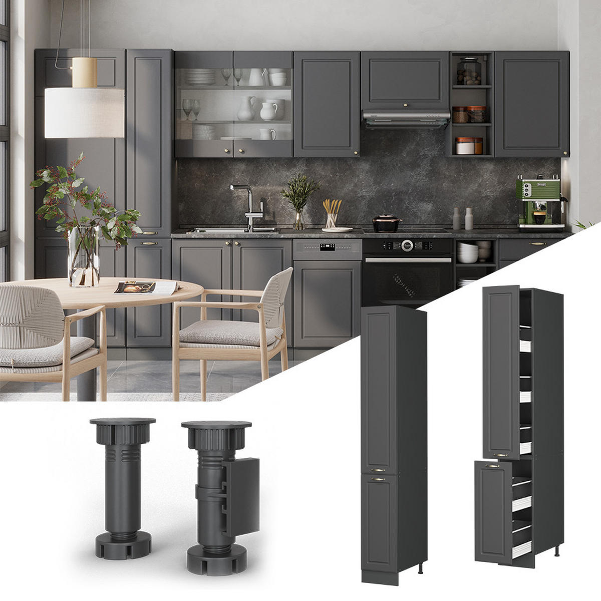 SPODNÍ SKŘÍŇKA KUCHYŇSKÉ LINKY Fame-Line Anthrazit-Gold Landhaus - antracitová, kompozitní dřevo (30/206.8/58cm) - Vicco