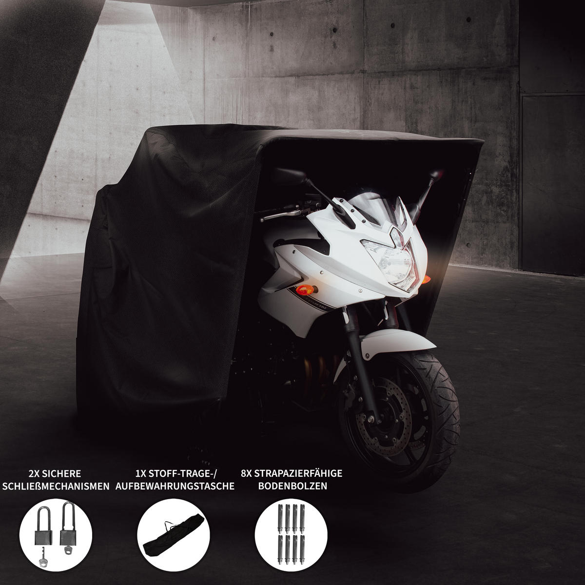 MOTORRAD GARAGENZELT XXL - Schwarz, Textil (104/1/294cm) - Monstershop