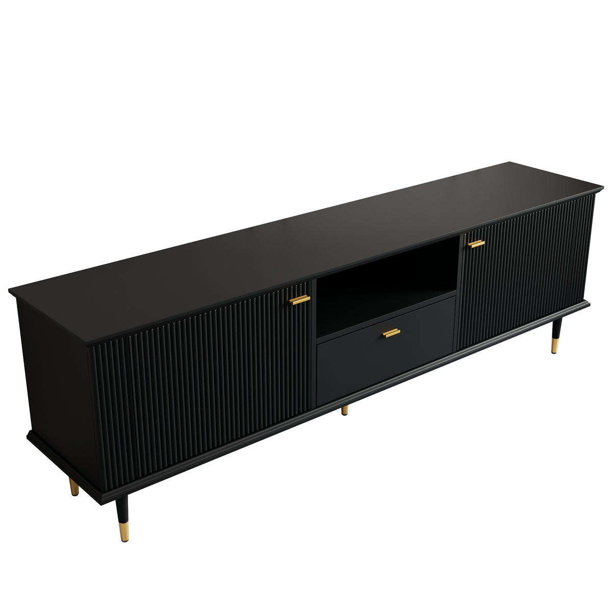 LOWBOARD in Weiß TV-Schrank mit offenen Fächern , Schubladen und Soft-Close-Scharniere, B170/T36/H54cm - Schwarz, Holzwerkstoff/Metall (170/54/36cm) - STILVORA