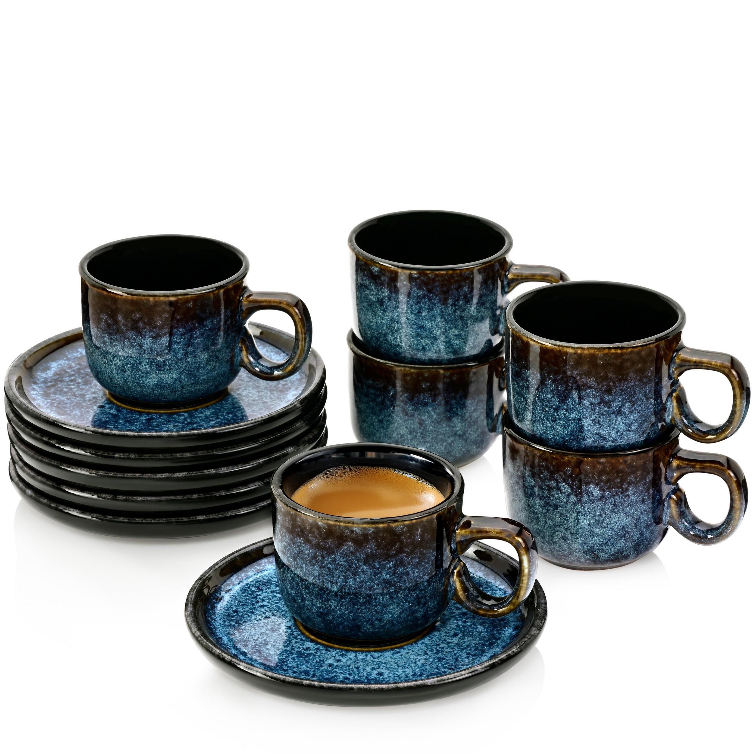 ESPRESSOTASSEN SET OSAKA - 12 teilig aus Steinugt - Blau, Stein (0.08L) - Sänger