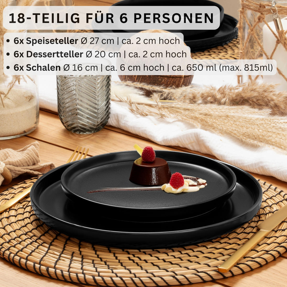 TAFELSERVICE MADEIRA- 18 teilig aus Steingut - Schwarz, Keramik (27/6/27cm) - Sänger