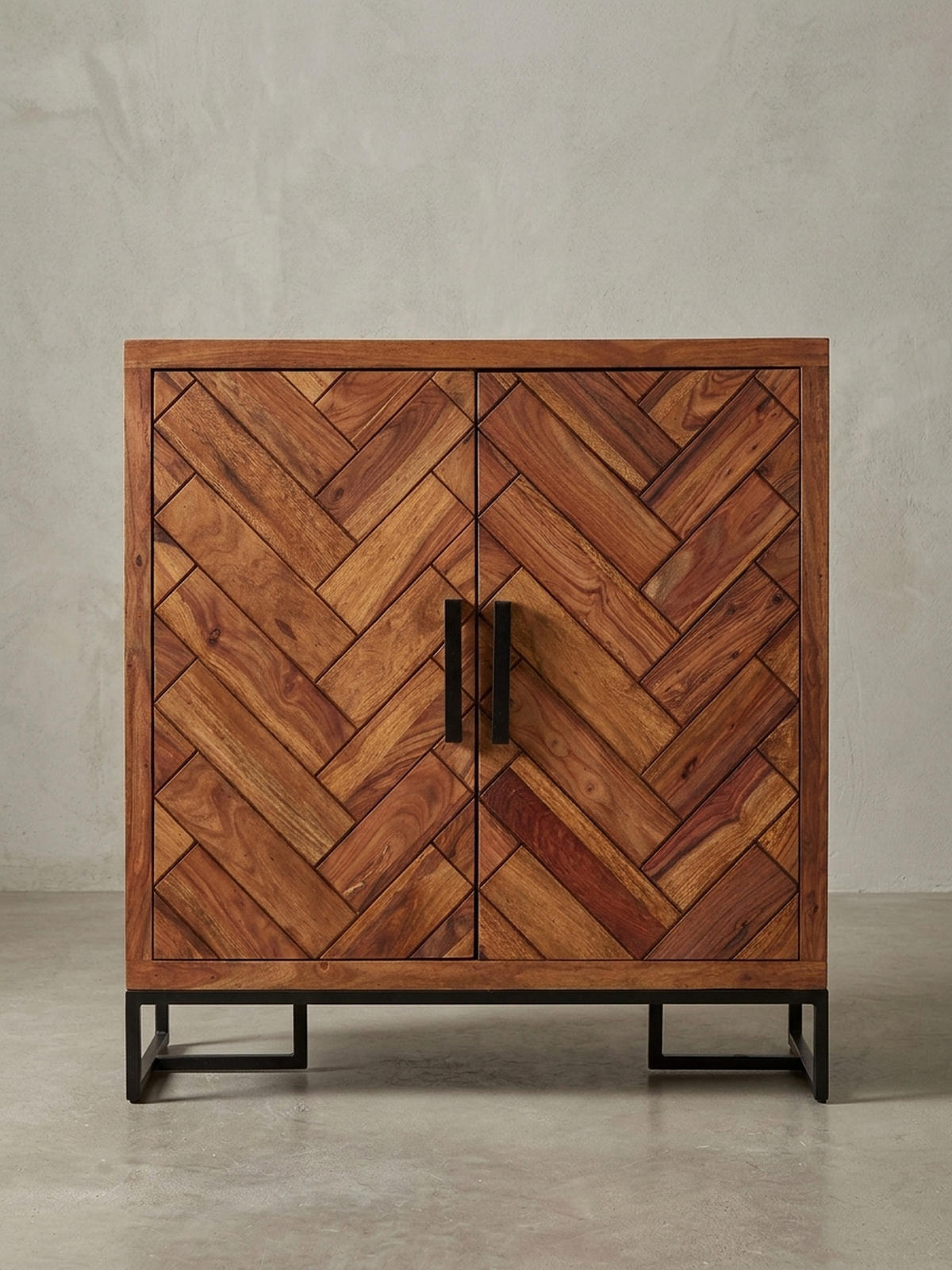 SCHUHSCHRANK – Massivholz, 100x105x40 cm, Fischgrätmuster, große Ablage - Schwarz/Braun, Holz/Metall (100/105/40cm) - KADIMA DESIGN