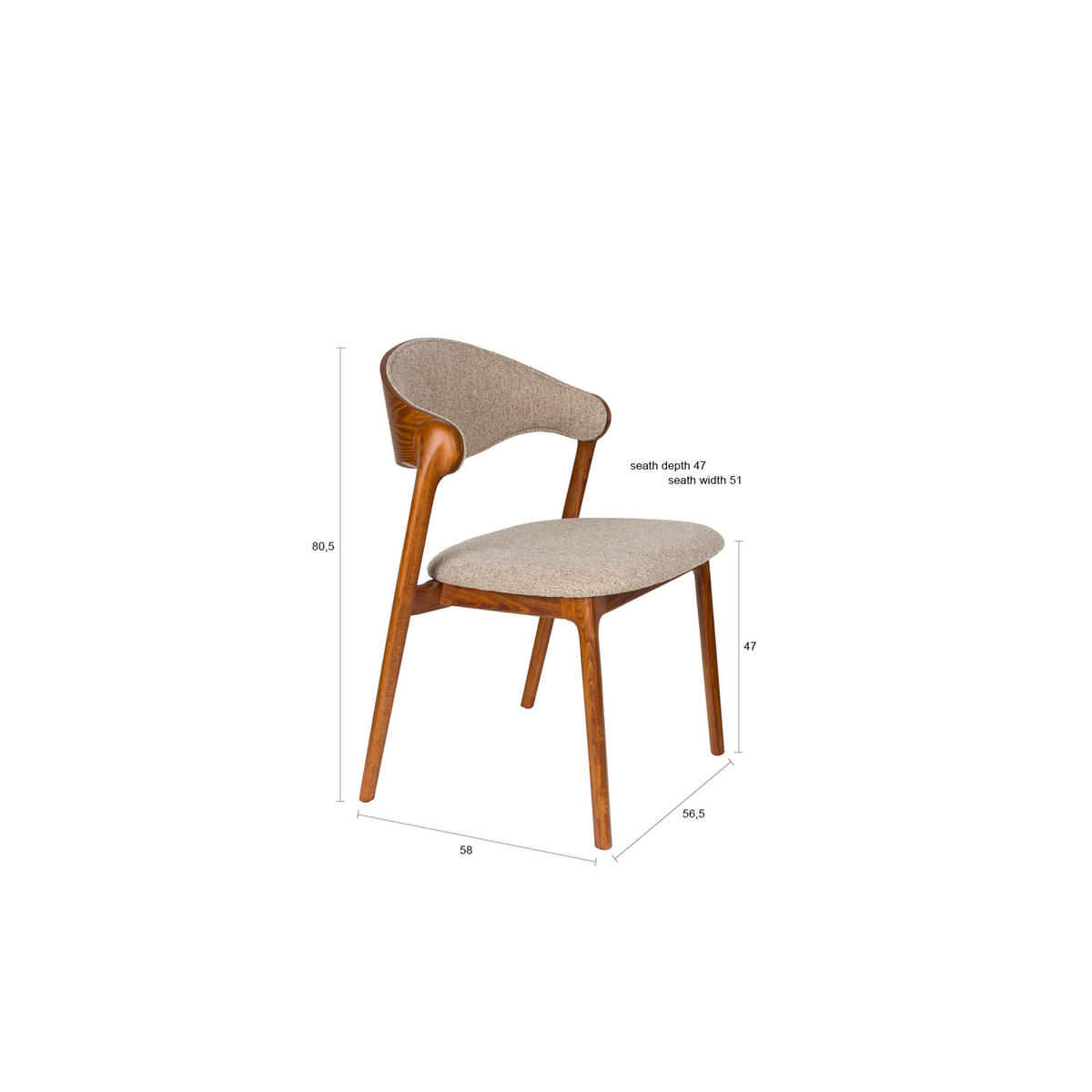 ESSZIMMERSTUHL Babington Walnussfarbe - 2 er Set - Beige, Holz (58/80.5/56.5cm) - Dutchbone