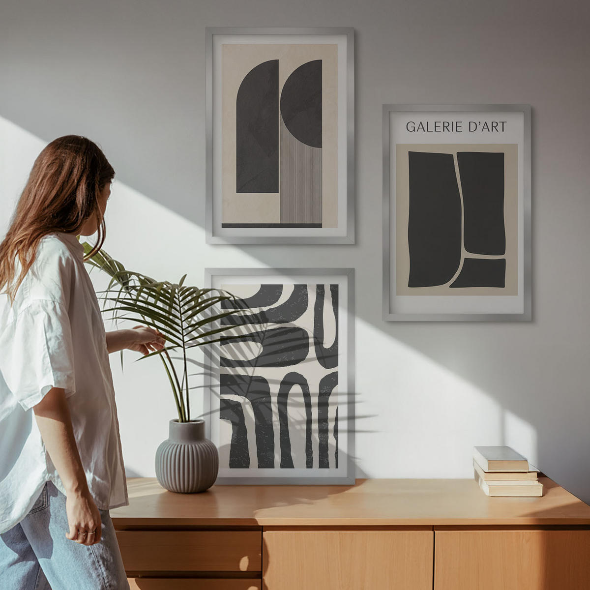 WANDBILDER 3er Set - 40x60 cm Silberner Rahmen - Abstrakte minimalistische Poster - Silberfarben, Kunststoff (40/60cm) - ArtPrintCave
