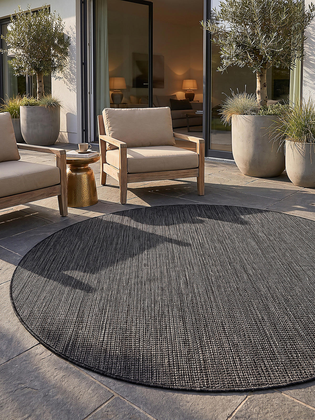 TEPPICH Flachgewebe, Outdoor, Fußbodenheizung-geeignet, VIGOLENO in Anthrazit, Ø 120 cm - Anthrazit, Textil (120/120cm) - KADIMA DESIGN