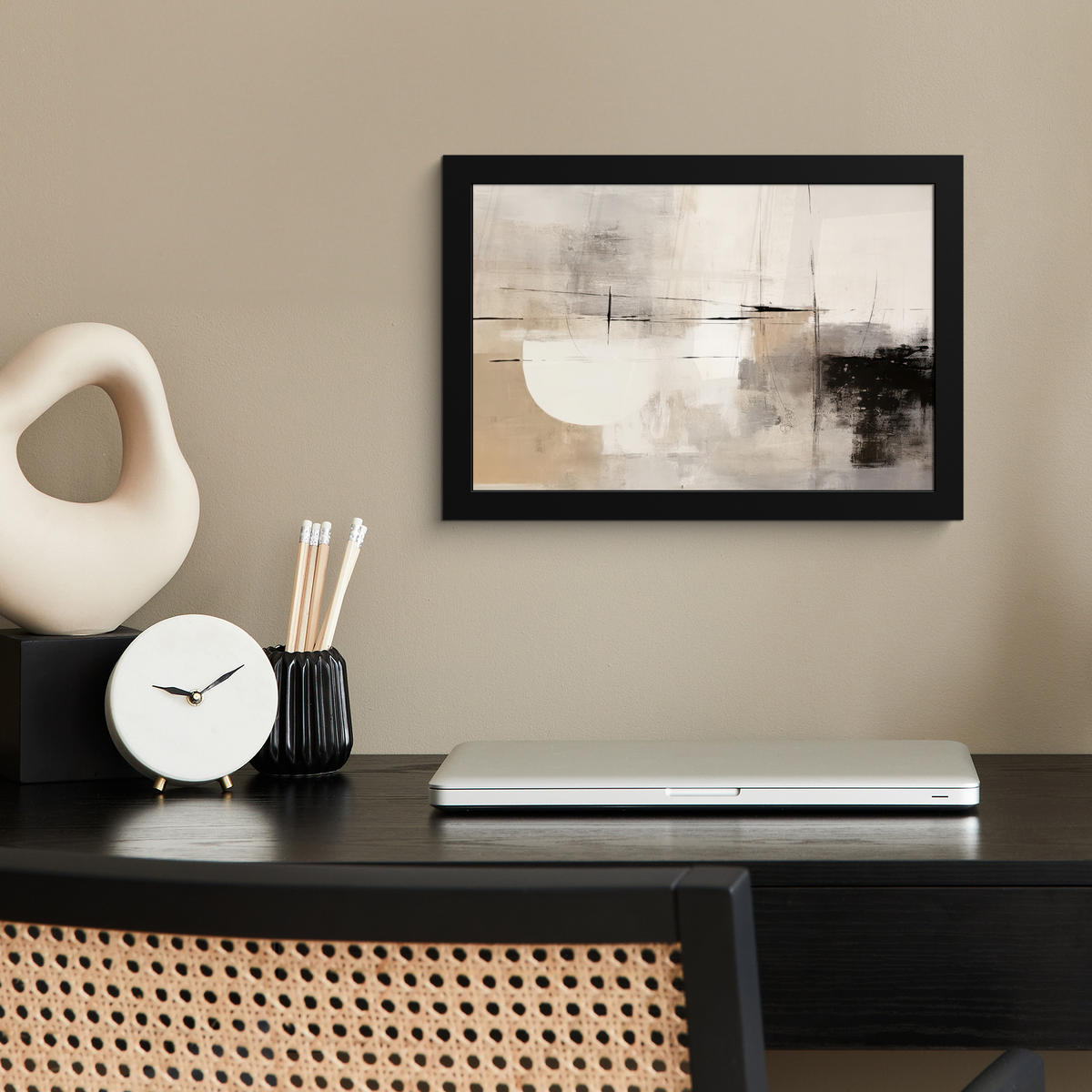 POSTER MIT RAHMEN Abstrakt - Kunst - Grau 30x20 cm - Hellgrau, Papier (30/20cm) - MuchoWow