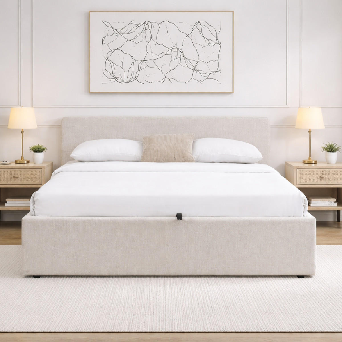 BETT mit Stauraum 140 x 190 cm mit Kopfteil aus grauem Stoff 150/88/205 cm - Grau, Holz (190/140cm) - Calicosy