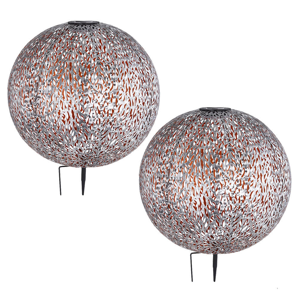 LED AUSSENLEUCHTE Solarleuchte Kugel Silber 2er Set - Silberfarben, Metall (27/27/38cm) - Globo Lighting