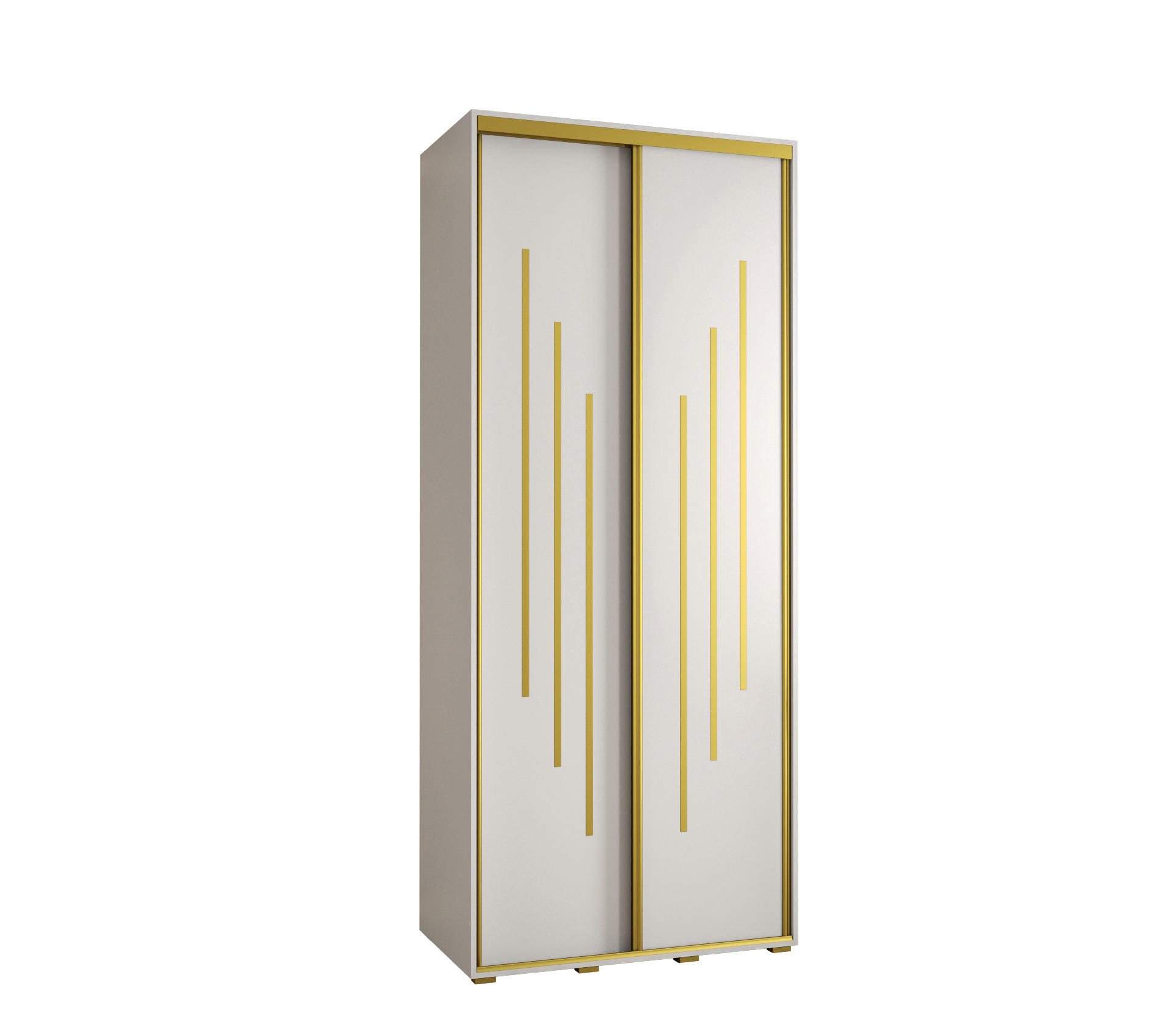 Abiks Möbel Schwebetürenschrank Weiß, Weiß, Gold 110x235x45 cm