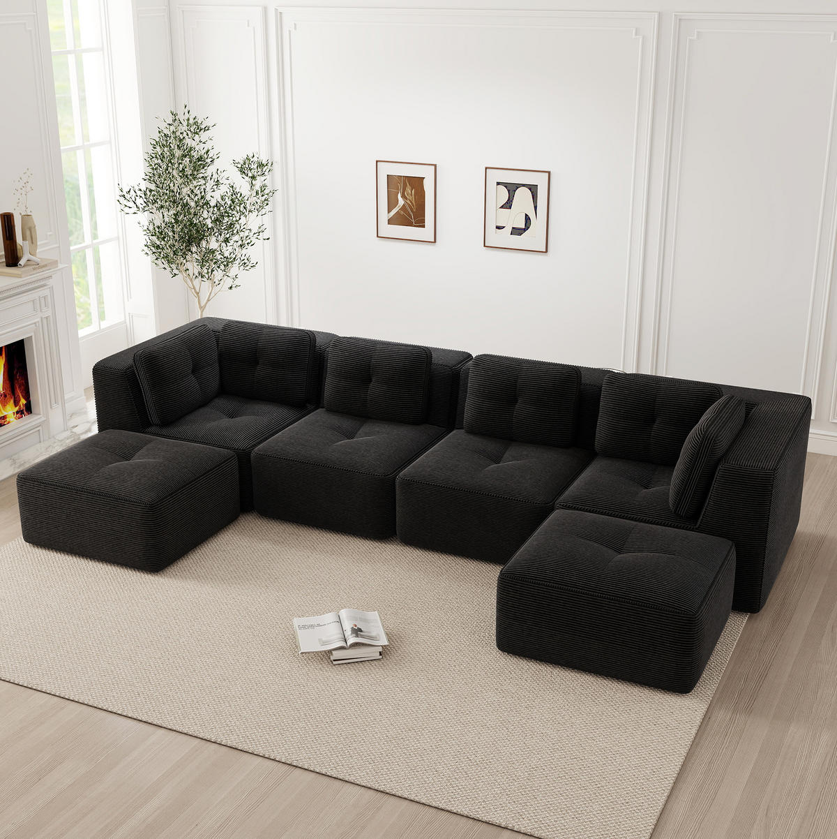 ECKSOFA 386/177/69 cm schwarz aus Cord modular ohne Aufbau - Schwarz, Textil (177/386cm) - OKWISH