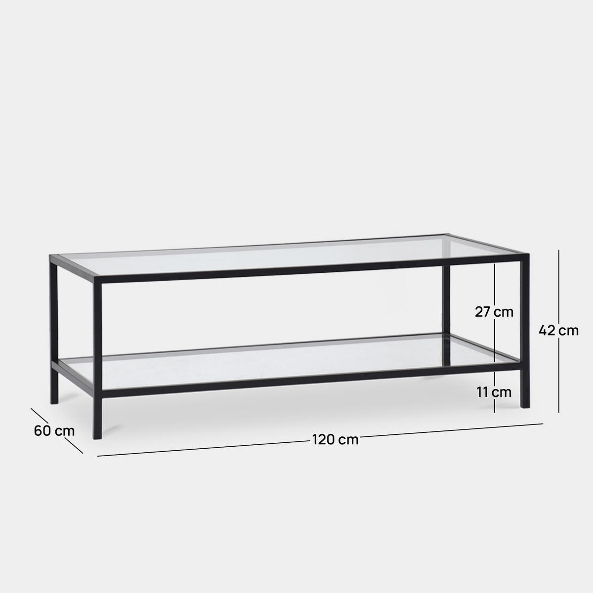 COUCHTISCH FESTER Crisal Durchsichtig 120 cm x 42 cm - Transparent, Glas (60/120/42cm) - Klast Home
