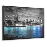 LEINWAND Bilder mit Rahmen - New York - Skyline - Stadt - Blau - 140x90 - Blaugrau, Textil (140/90cm) - MuchoWow