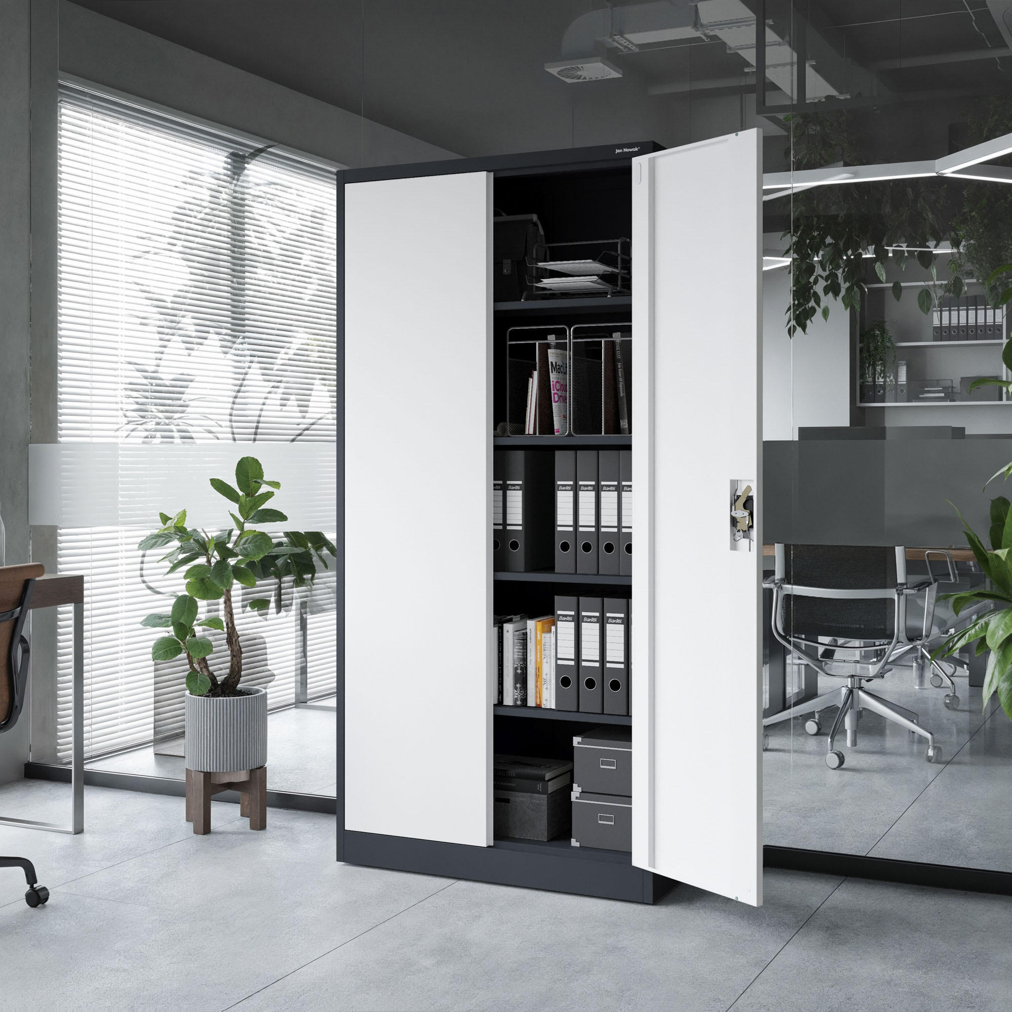 AKTENSCHRANK JAN 185x90x45 cm - Anthrazit/Weiß, Metall (90/185/40cm) - Jan Nowak