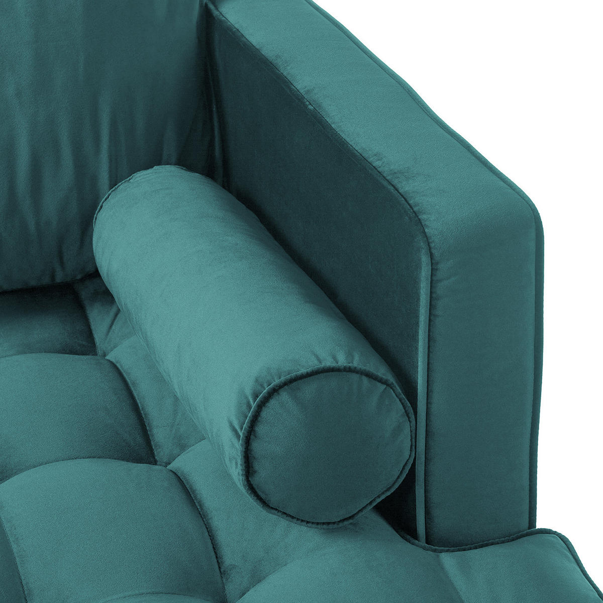 ECKSOFA - Samt - Dunkelbraun/Petrol, Birkenholz/Textil (201/155cm) - home24