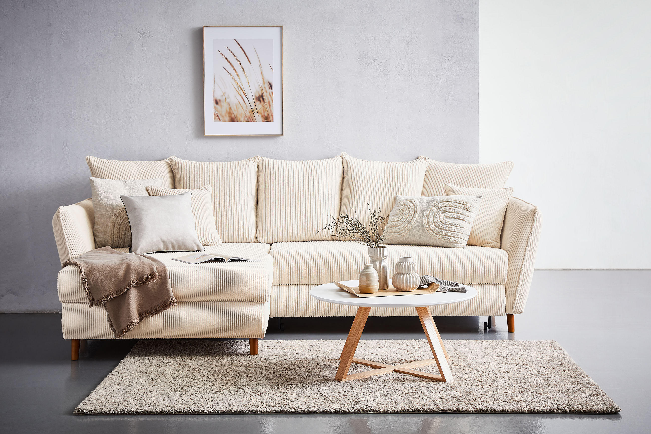 Wohnzimmer-Ideen: Schönes beiges Ecksofa