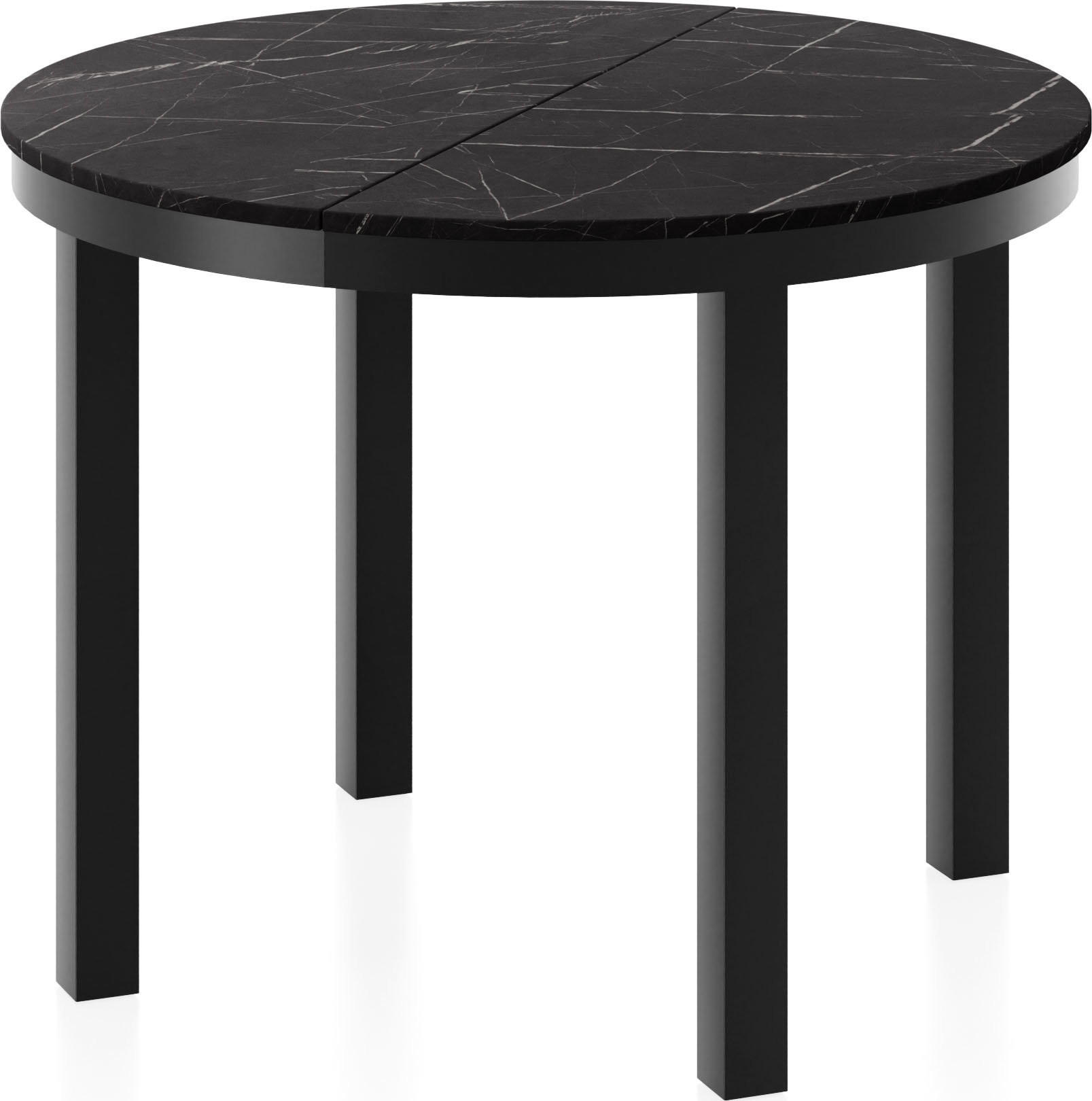 ESSTISCH Corin Schwarz runder ausziehbarer, Schwarzer Marmor 100-176/100/76 cm - Anthrazit/Schwarz, Holzwerkstoff/Metall (100/176/76cm) - WFL GROUP