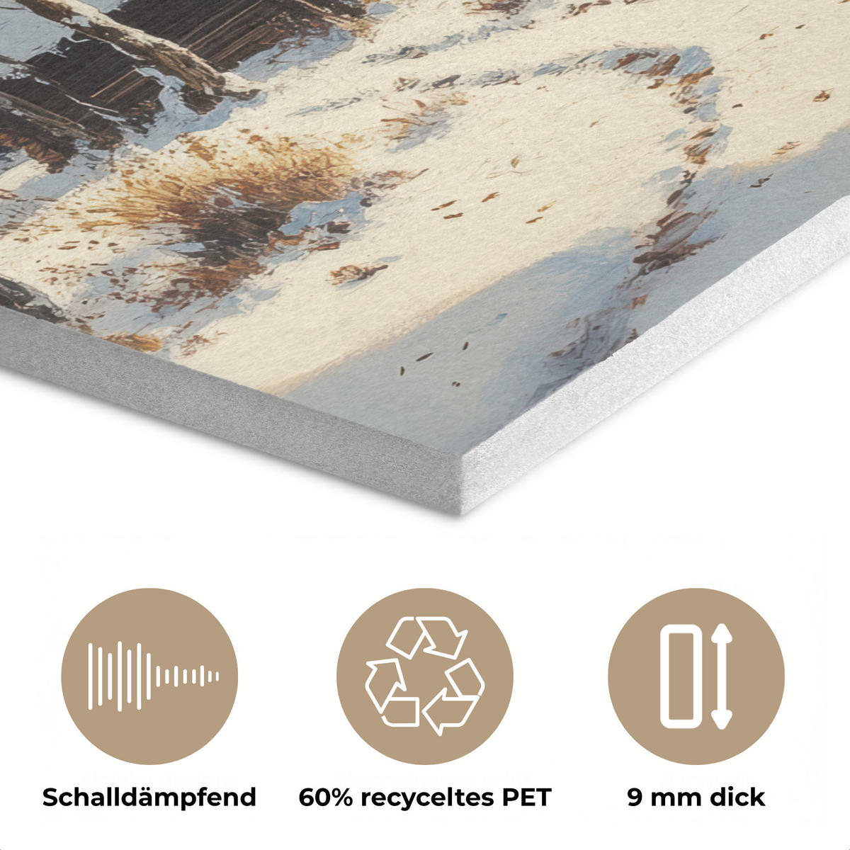 AKUSTIKPANEEL Winter - Schnee - Zuhause - Natur 90x90 cm - Hellbraun, Textil (90/0.9/90cm) - MuchoWow