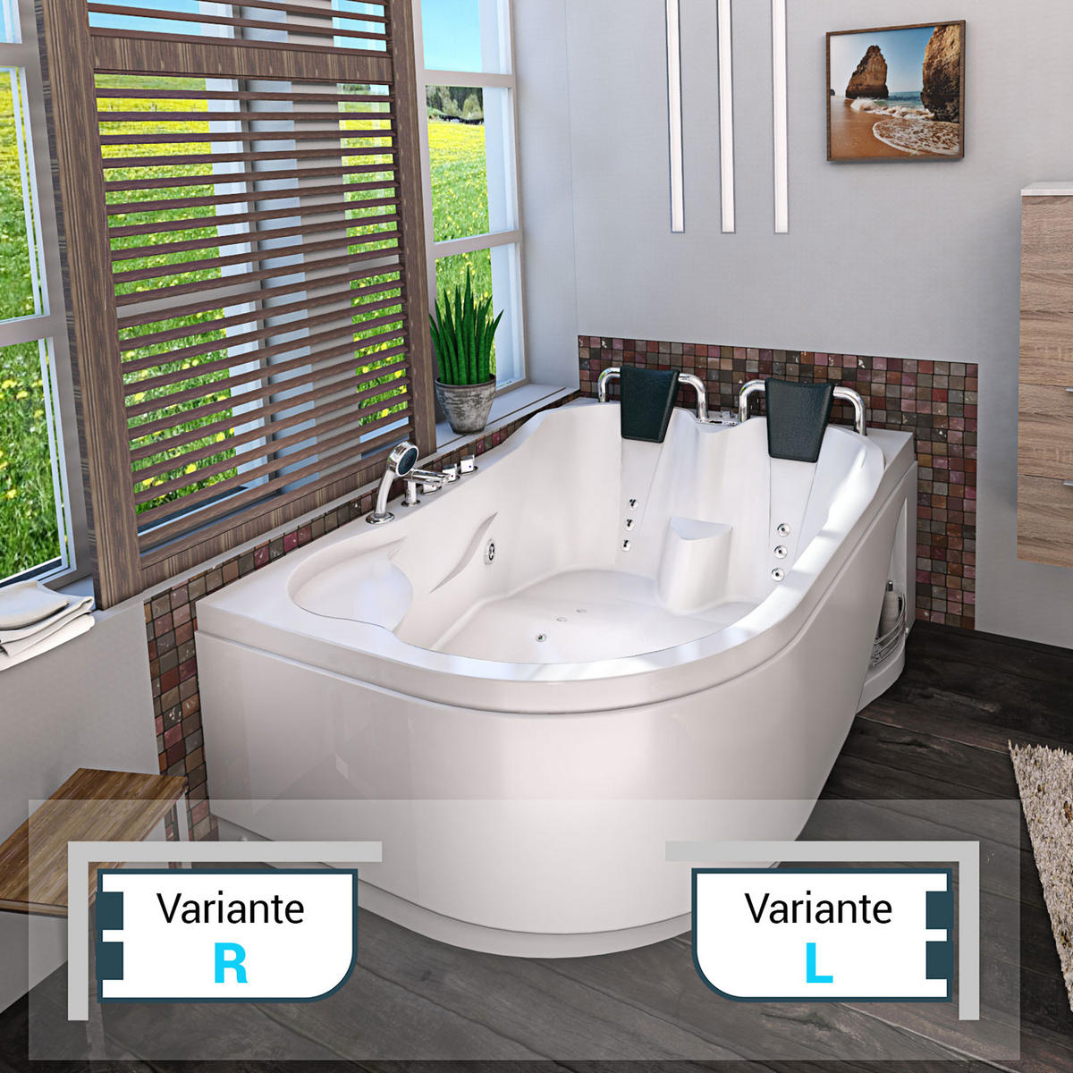 WHIRLPOOL Pool Badewanne Eckwanne W23H-L - Weiß, Glas/Kunststoff (120/80/182cm) - AcquaVapore by Sandra Jentho