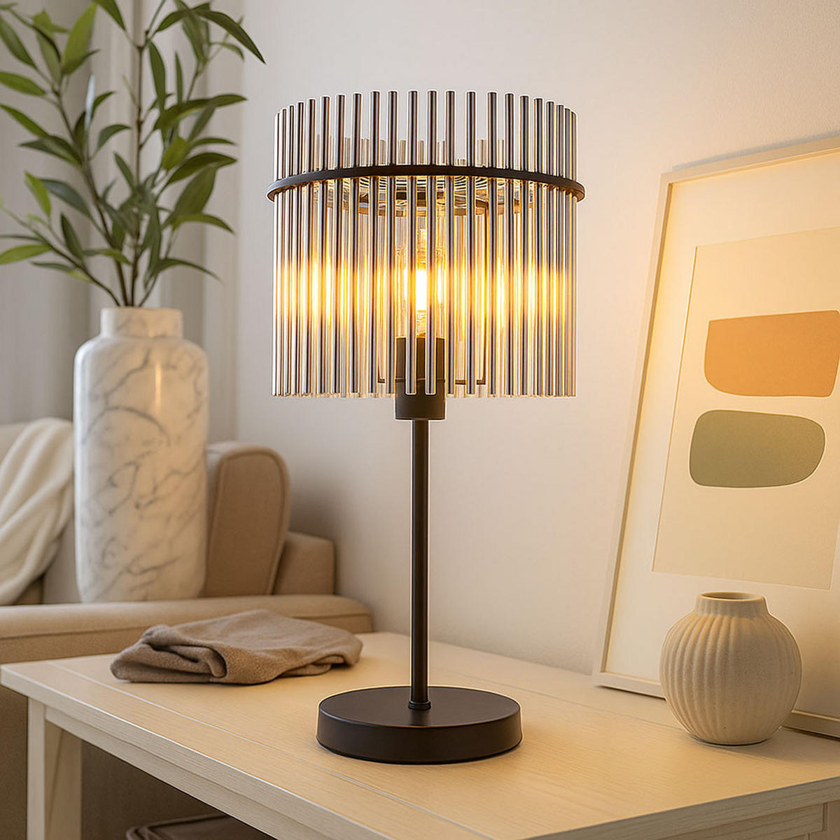 TISCHLEUCHTE Rauchfarben Smart LED - Grau, Glas (30/30/54.5cm) - Globo Lighting