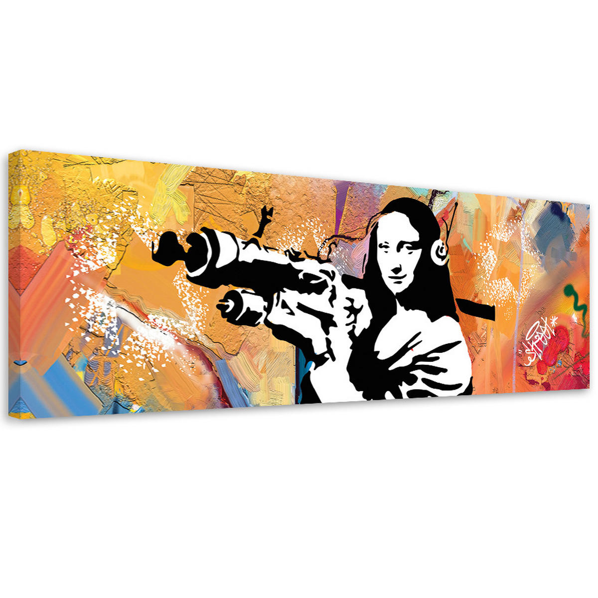 WANDBILD banksy mona lisa und die panzerfaust - Multicolor, Textil (90/30cm) - Feeby