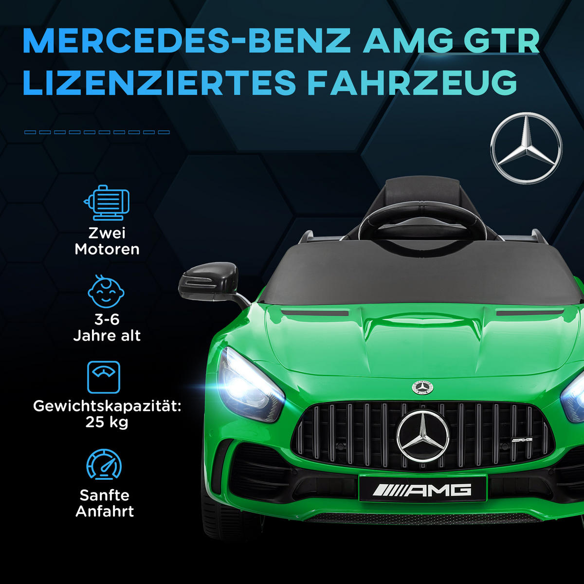 ELEKTRO-KINDERAUTO, Mercedes, 3-5 km/h, Fernbedienung, Licht & Musik, Grün - Grün, Kunststoff/Metall (108/67/46cm) - AIYAPLAY