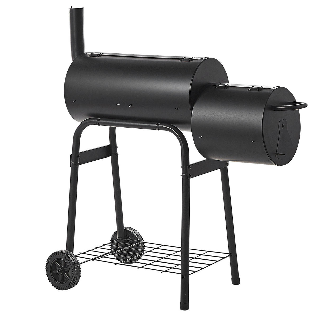 HOLZKOHLEGRILL mit Räucherkammer schwarz rollbar Satah - Schwarz, Metall (110/115/51cm)