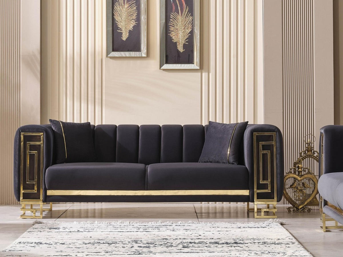 SOFA Magnifica 3-Sitzer Samtstoff Anthrazit - Anthrazit, Textil/Metall (235/80/100cm)