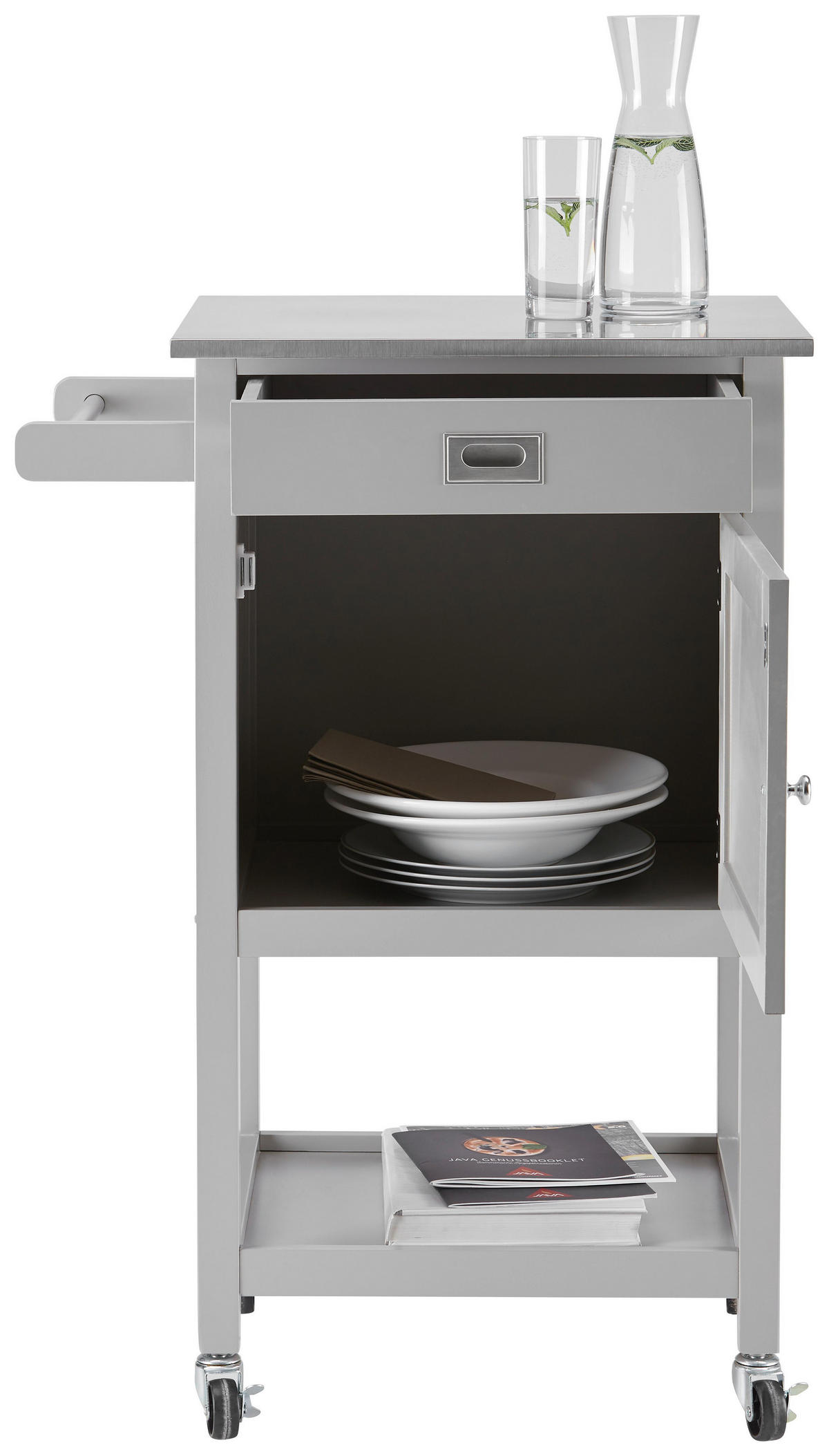 ROLLWAGEN Hendrik Grau Echtholz/MDF - Grau, Holz (65/91.5/45cm) - Bessagi Home