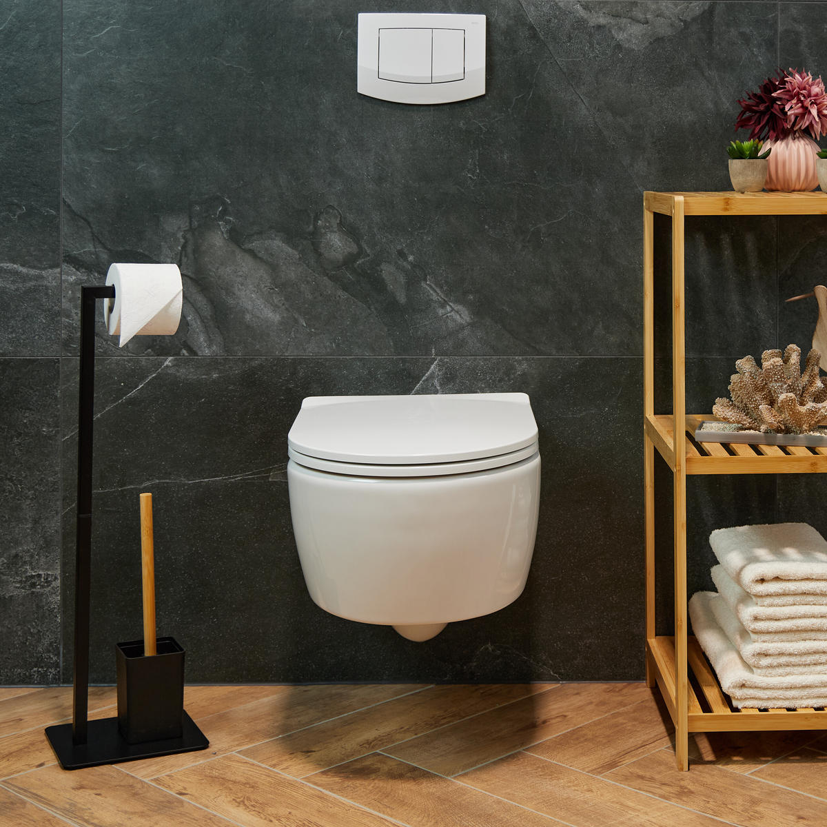 WC-GARNITUR - Schwarz, Holz/Metall (22/69/18cm) - Relaxdays