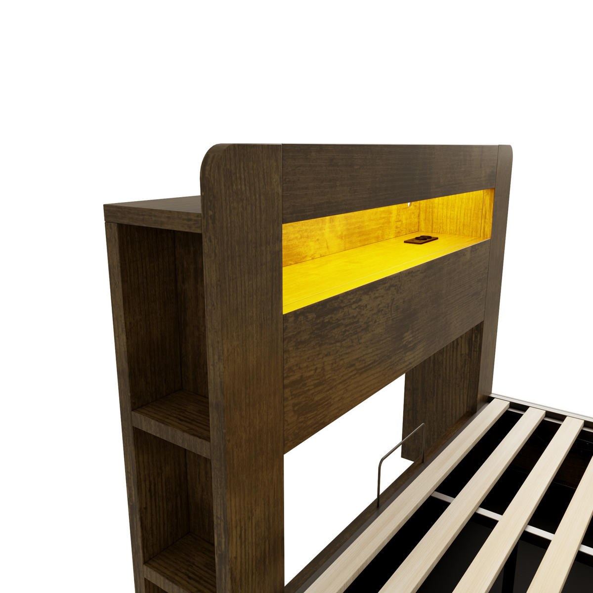 BETT 140/200 cm in Vintage-Holz mit Bettkasten, LED und Steckdosen aus Holz - Eichefarben, Holz/Holzwerkstoff (140/200cm) - CHICFURN