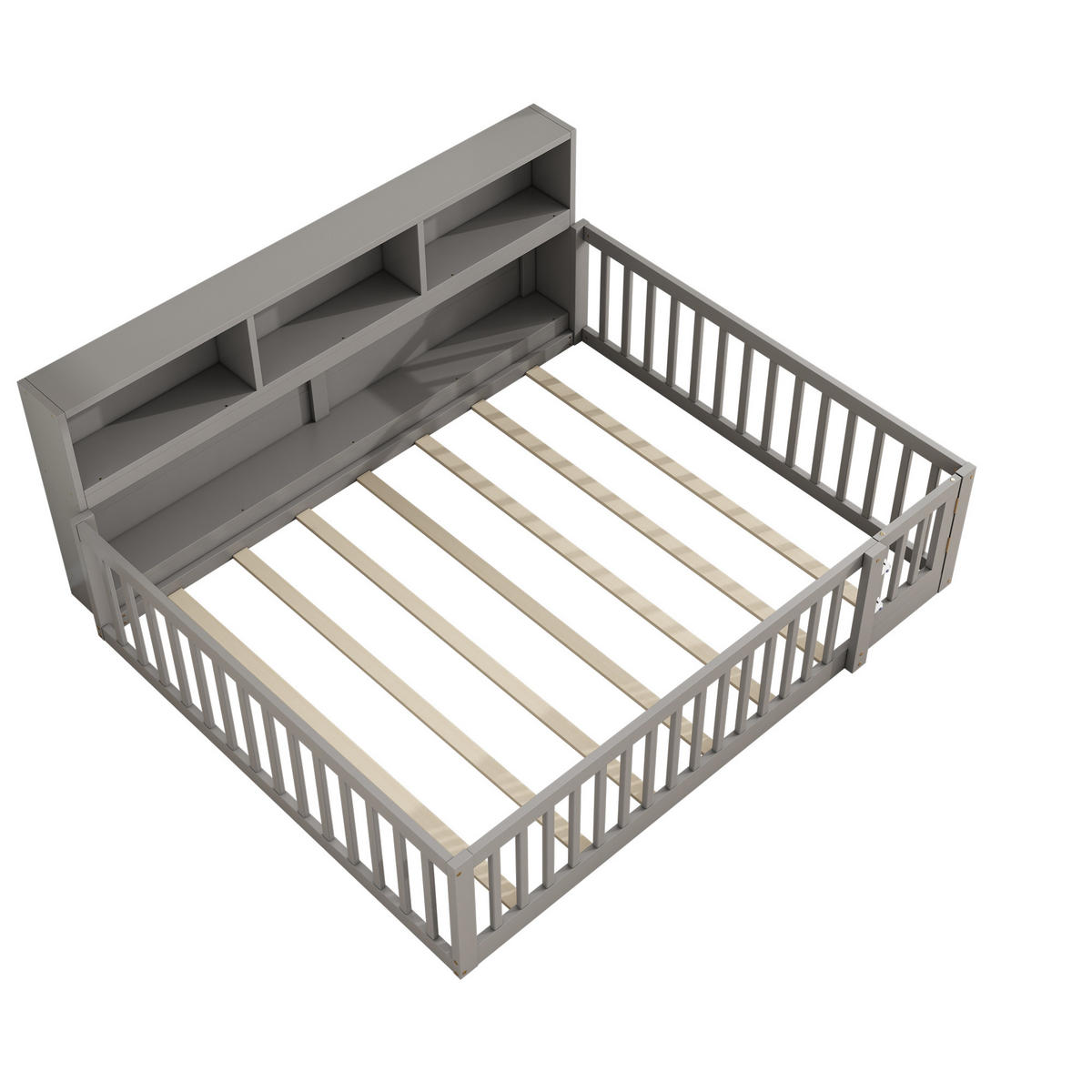 BODENBETT 140/200 cm grau mit Staufach und Lattenrost - Grau, Holz (140/200cm) - OKWISH
