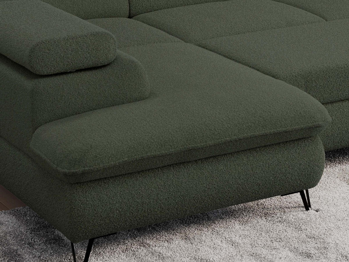 WOHNLANDSCHAFT PETER U Boucle Grün - Schwarz/Grün, Textil/Metall (346/76/208cm) - MKS