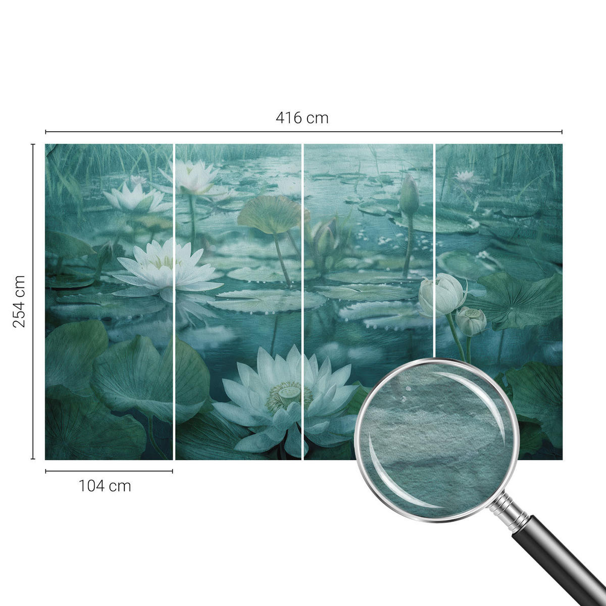 FOTOTAPETE 416x254 cm - Wasserblumen - Schwarz, Textil (416/254cm) - Wallfluent