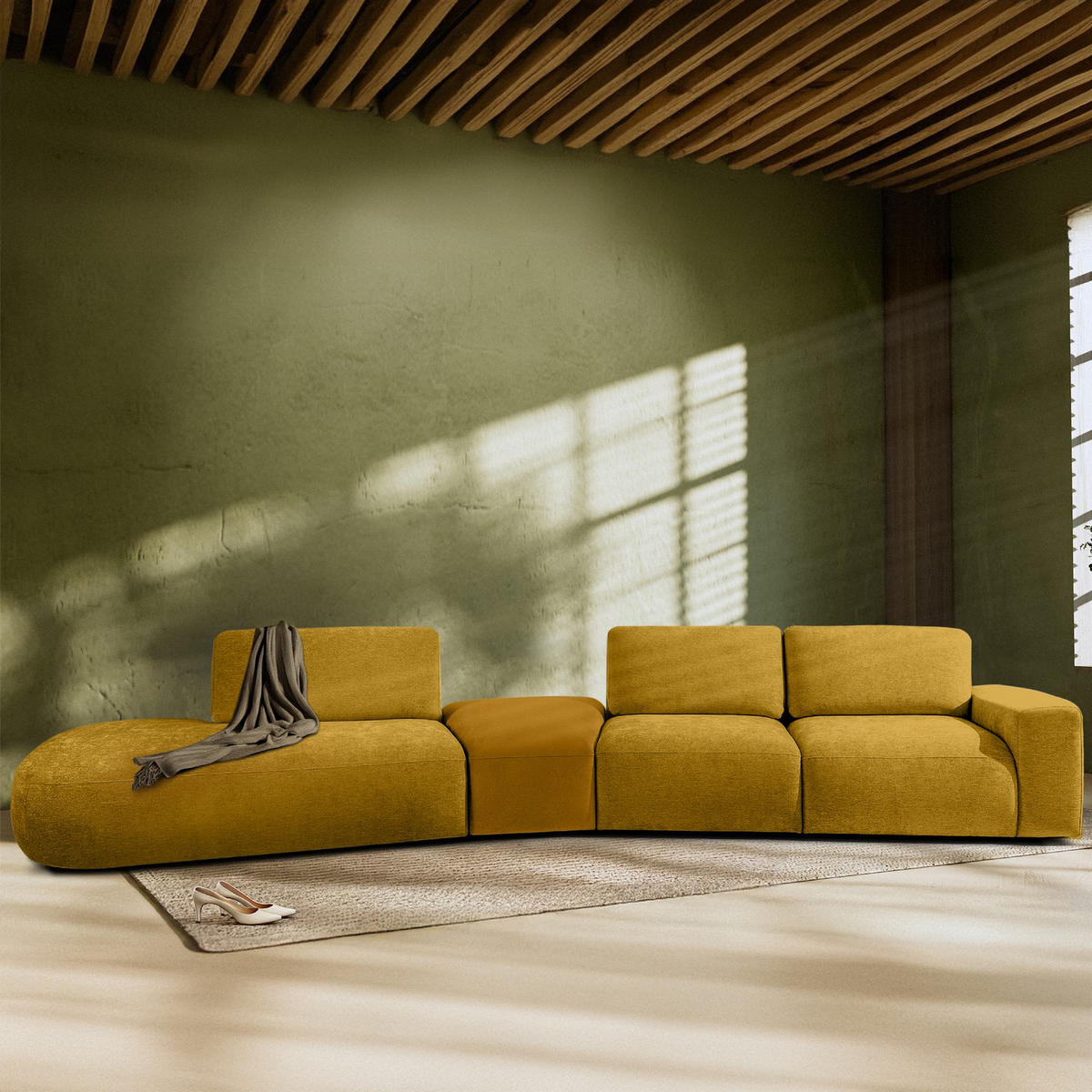 5-SITZER ECKSOFA ZUCCO Chenille links, Gelb - Gelb, Textil (430/84/105cm) - KONSIMO®
