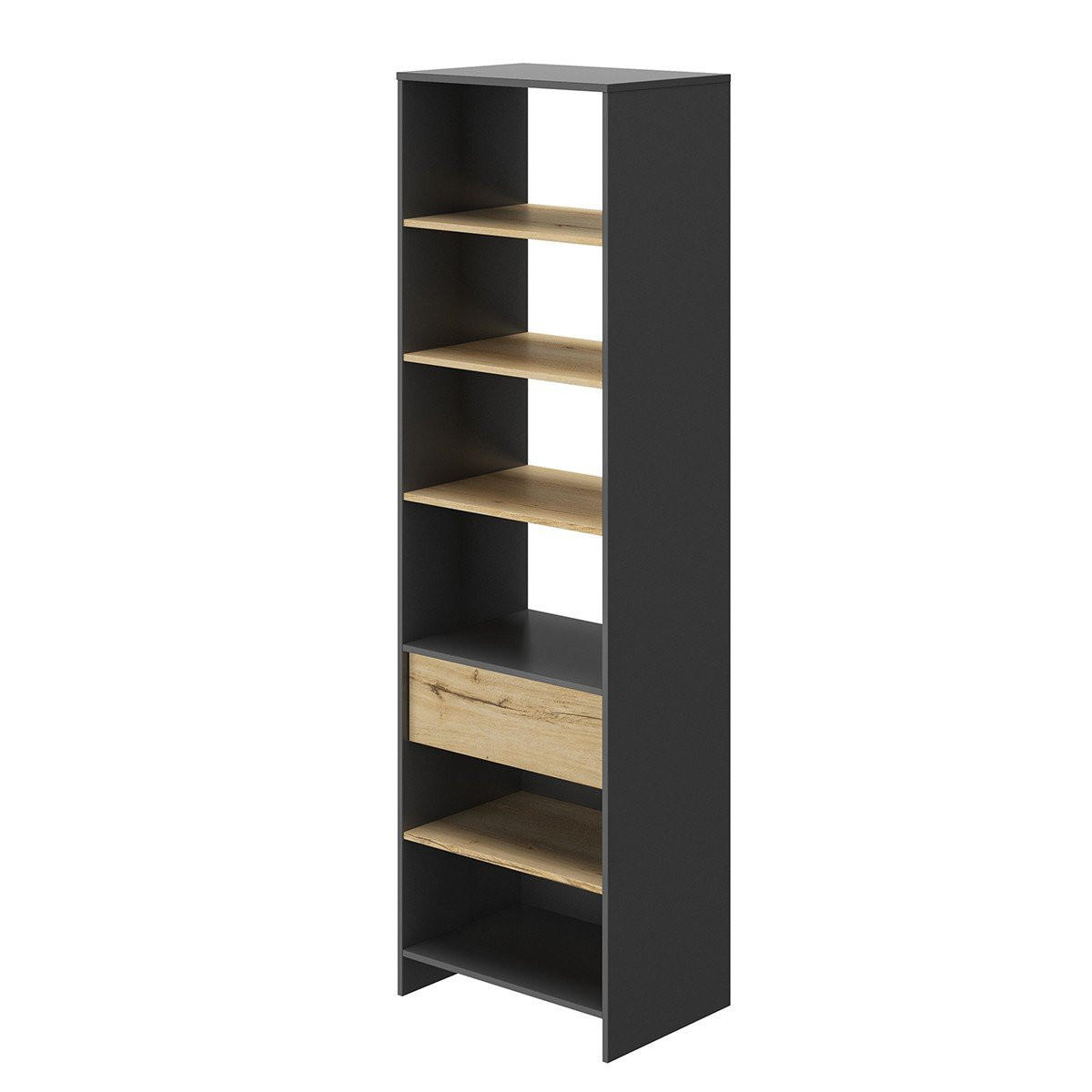KLEIDERSCHRANK mit einer Schublade und Kleiderstange MIMIZAN - Französische Herstellung - 63/45/213 cm - Schwarz, Holzwerkstoff (45/213/63cm) - Calicosy