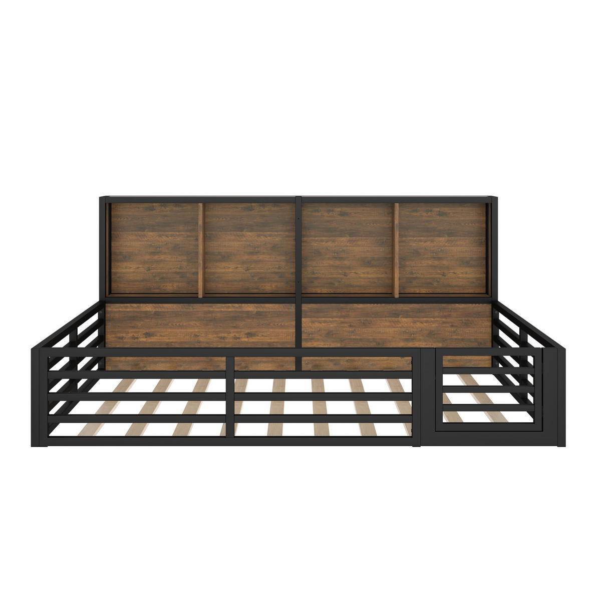 KINDERBETT 140/200 cm schwarz aus Metall und MDF mit Stauraum und LED - Schwarz, Holzwerkstoff (140/200cm) - OKWISH