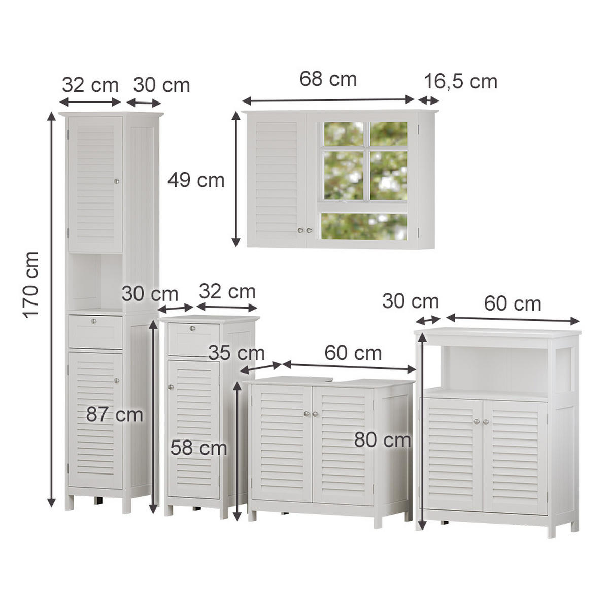 BADRUMSMÖBELSET Riad Vit 5 delar, underskåp med urklipp - Vit, Träbaserade material (60/58/35cm) - Vicco