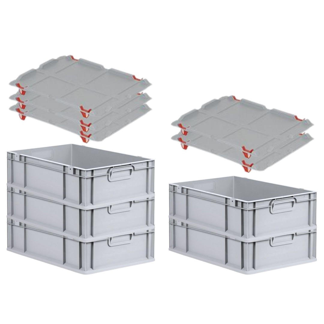 EUROBOX 5x Nextgen Economy Mit Auflagedeckel Grau/Rot Griffe Geschlossen 34 Liter - Rot, Kunststoff (40/17/60cm) - PROREGAL