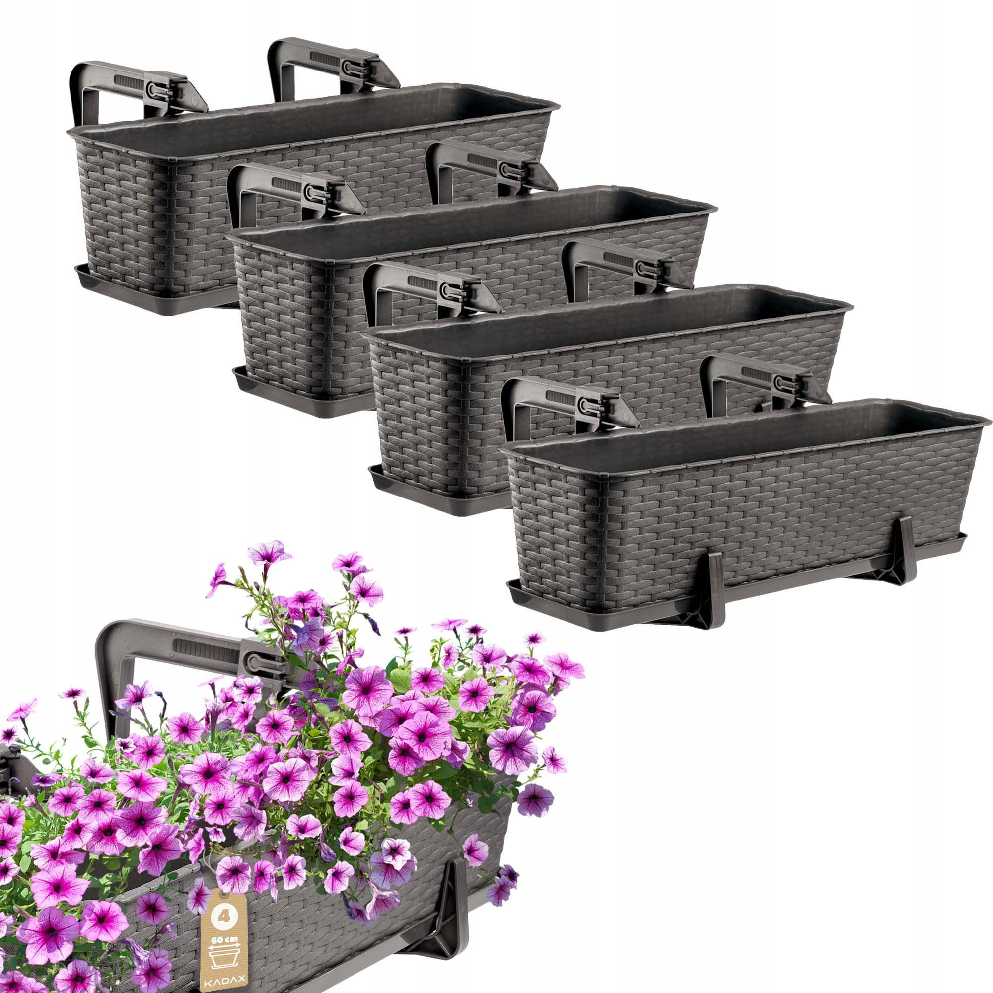 BALKONKASTEN mit Griffen, Braun, 60 cm, 4 Stk. - Braun, Kunststoff (17/60cm) - KADAX